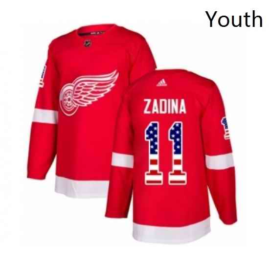 Youth Adidas Detroit Red Wings 11 Filip Zadina Authentic Red USA Flag Fashion NHL Jersey